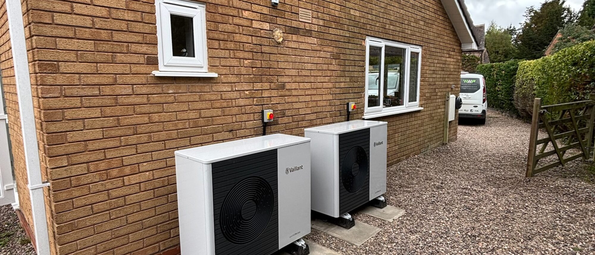 Heat pump installation — outdoor units to cylinder room