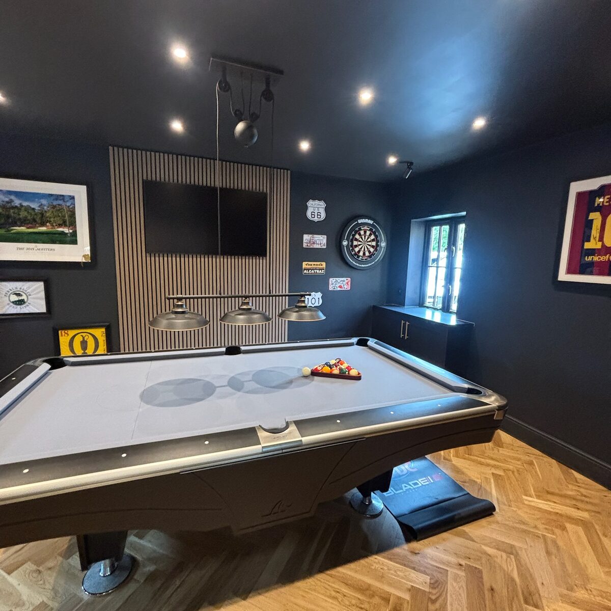 Games room with pool table and directional downlights